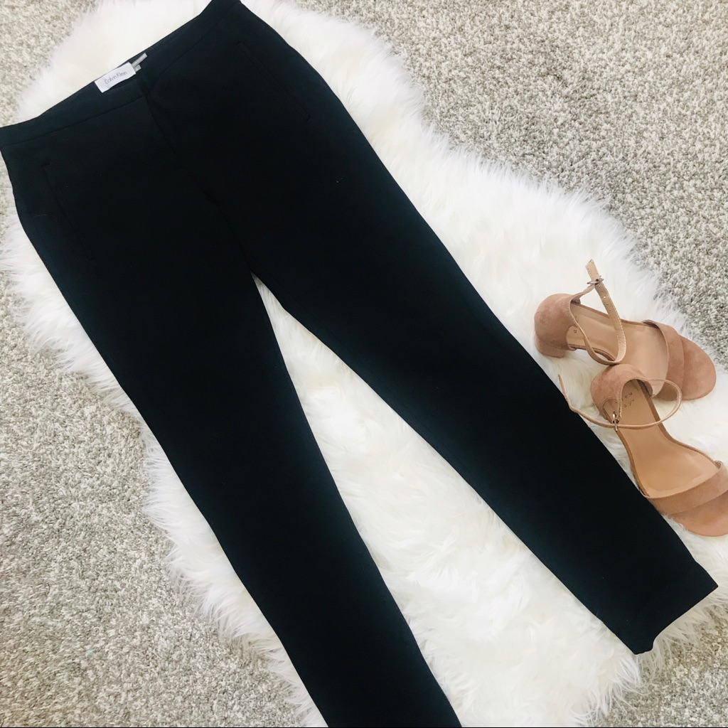 Calvin Klein Black Slim Career Pants Zip Pocket Detail Size 4